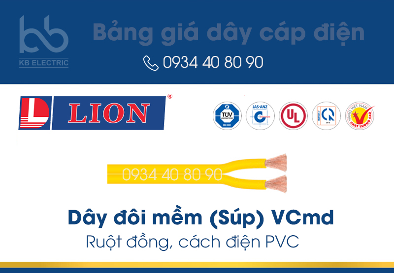 Bảng giá dây đôi mềm (Súp) VCmd Lion, ruột đồng, cách điện PVC