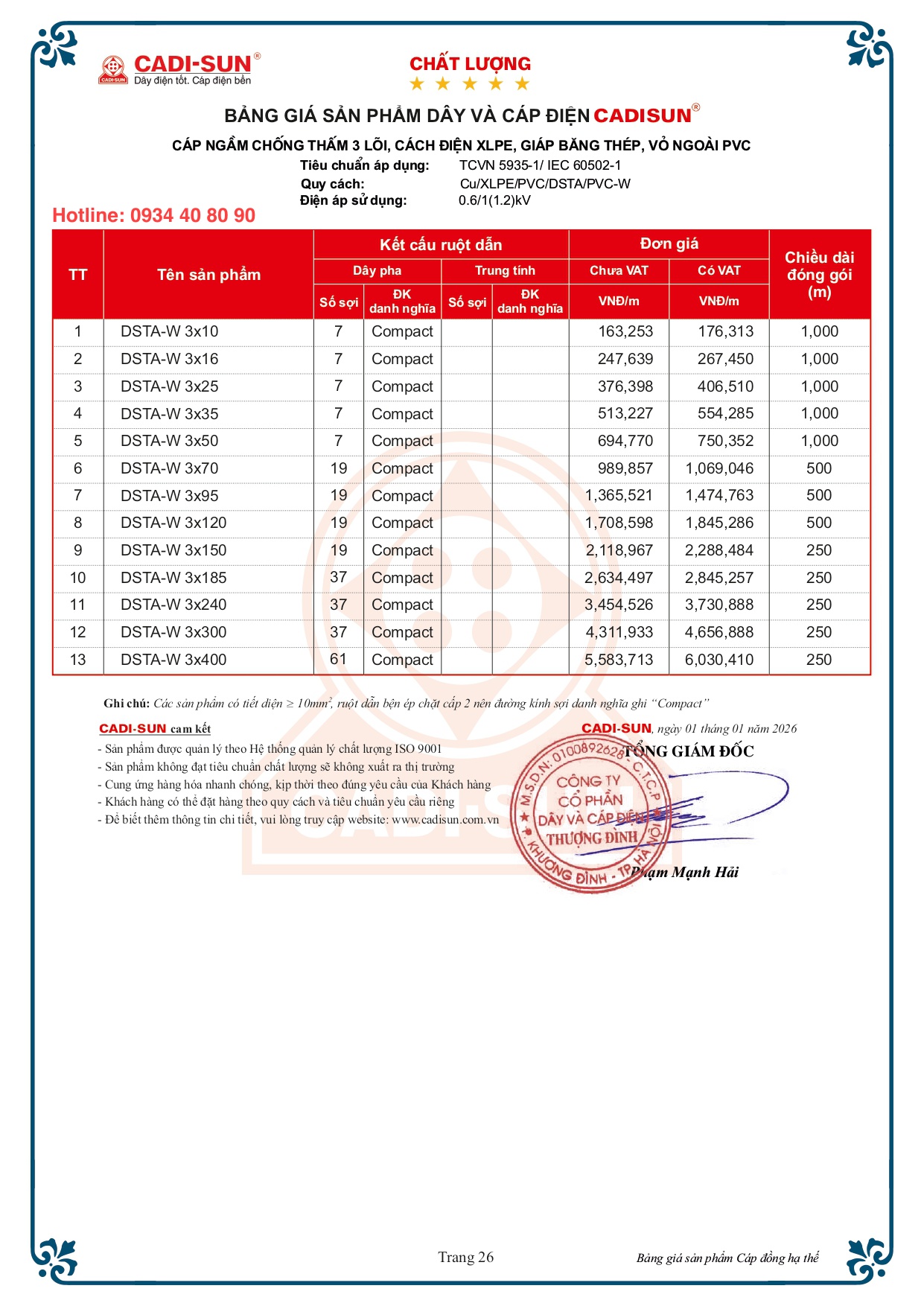 Bảng giá cáp đồng ngầm chống thấm Cadisun nhiều ruột mã DSTA-W Bảng giá cáp đồng ngầm chống thấm Cadisun nhiều ruột mã DSTA-W