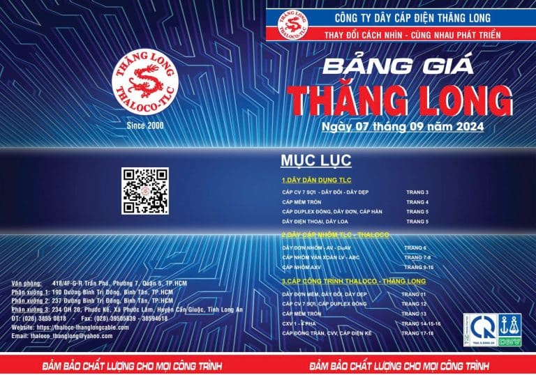 Bảng giá dây cáp điện Thăng Long