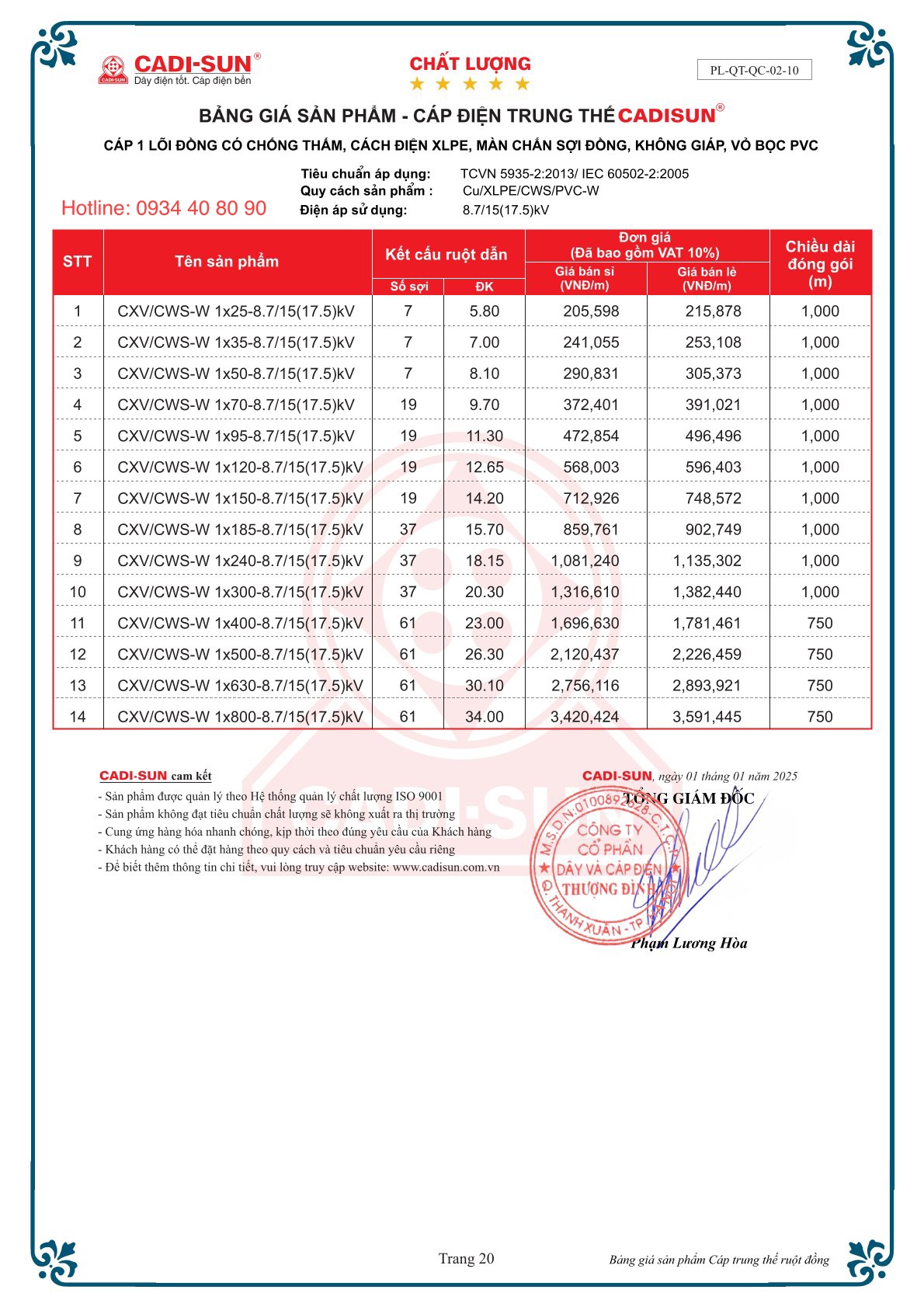 CÁP CADISUN 1 LÕI, MÀN CHẮN SỢI ĐỒNG, KHÔNG GIÁP - C(A)XV/CWS-W 1X? - 8.7/15(17.5)KV