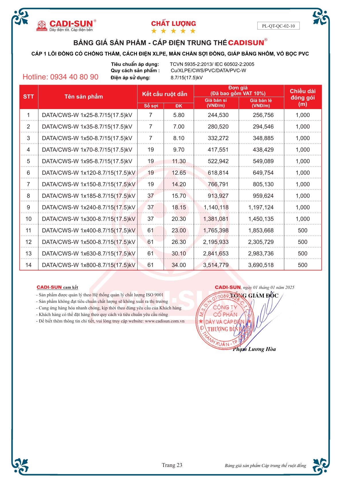 CÁP CADISUN 1 LÕI, MÀN CHẮN SỢI ĐỒNG, GIÁP BĂNG NHÔM - DATA(ADATA)/CWS-W 1X? - 8.7/15(17.5)KV