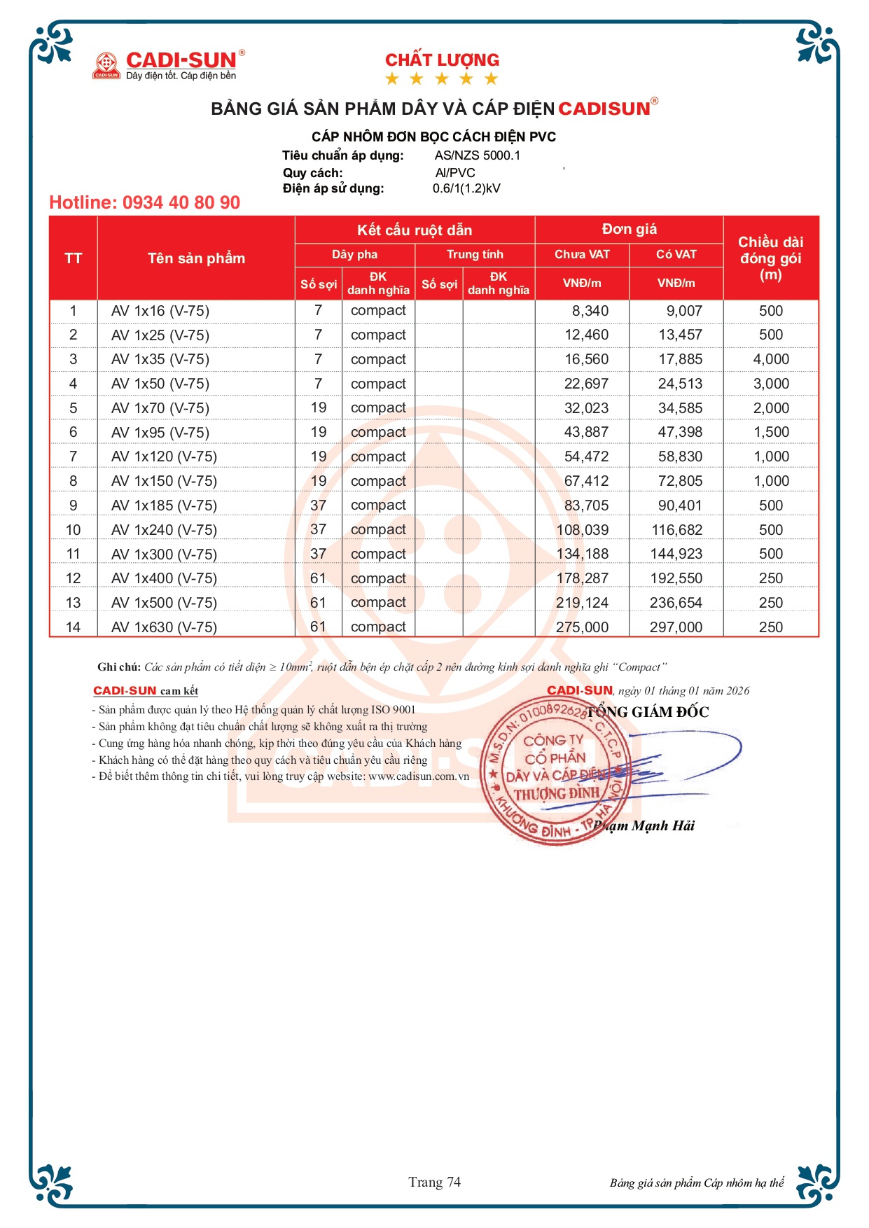 Cáp nhôm đơn bọc cách điện PVC, mã AV 2026 Cáp nhôm đơn bọc cách điện PVC, mã AV 2026
