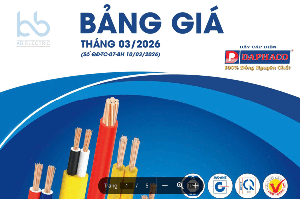 Bảng giá dây cáp điện DAPHACO 2026 mới nhất